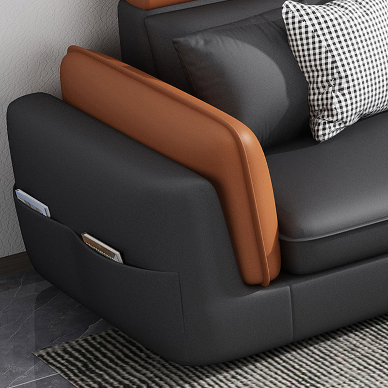 Faux Leather Square Arm Sofa/Sectional with Pillowed Back Cushions, Stain Resistan Clearhalo 'furn' 'furn_sectionals' 'Furniture' 'furniture_sectionals' 'kitchen' 'kitchen_sectionals' 'Living Room Furniture' 'Sectionals' 4785434