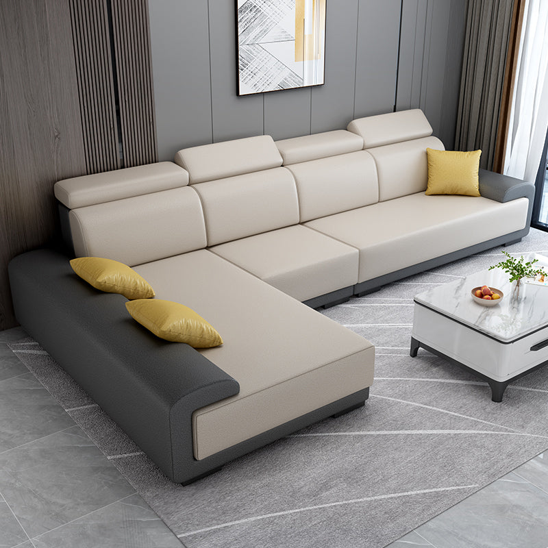 Contemporary High Back Sectionals 39.37" 4-Seater Fabric Square Arm Sofa Khaki-Black Clearhalo 'furn' 'furn_sectionals' 'Furniture' 'furniture_sectionals' 'kitchen' 'kitchen_sectionals' 'Living Room Furniture' 'Sectionals' 4785493