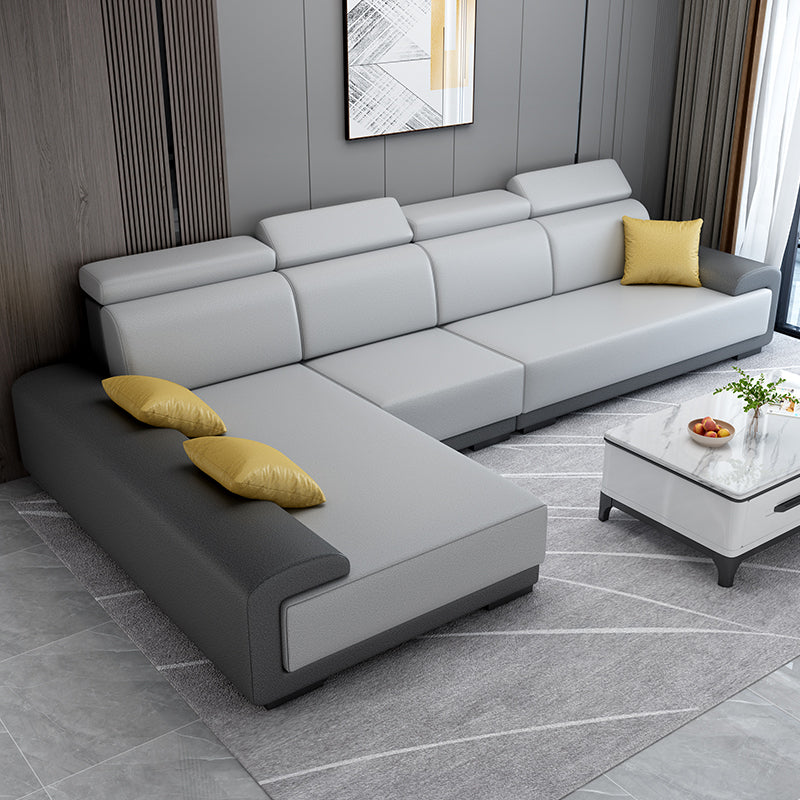 Contemporary High Back Sectionals 39.37" 4-Seater Fabric Square Arm Sofa Dark Grey Light Grey Clearhalo 'furn' 'furn_sectionals' 'Furniture' 'furniture_sectionals' 'kitchen' 'kitchen_sectionals' 'Living Room Furniture' 'Sectionals' 4785494