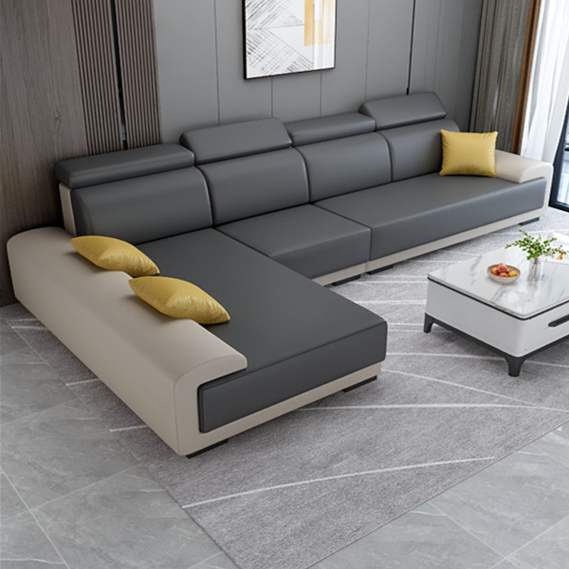 Contemporary High Back Sectionals 39.37" 4-Seater Fabric Square Arm Sofa Black Khaki Clearhalo 'furn' 'furn_sectionals' 'Furniture' 'furniture_sectionals' 'kitchen' 'kitchen_sectionals' 'Living Room Furniture' 'Sectionals' 4785495