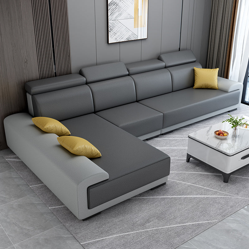 Contemporary High Back Sectionals 39.37" 4-Seater Fabric Square Arm Sofa Gray Black Clearhalo 'furn' 'furn_sectionals' 'Furniture' 'furniture_sectionals' 'kitchen' 'kitchen_sectionals' 'Living Room Furniture' 'Sectionals' 4785497