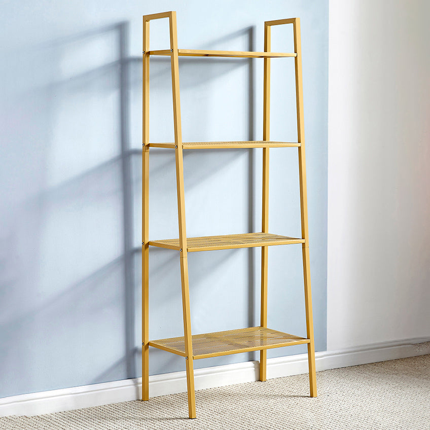 3/4-Shelf Contemporary Vertical Ladder Bookshelf steel Open Bookshelf for Home 23.6"L x 13.8"W x 58.3"H Yellow Clearhalo 'Bookcases' 'furn' 'furn_bookcases' 'Furniture' 'furniture_bookcases' 'kitchen' 'kitchen_bookcases' 'Living Room Furniture' 'Office Furniture' 4789038