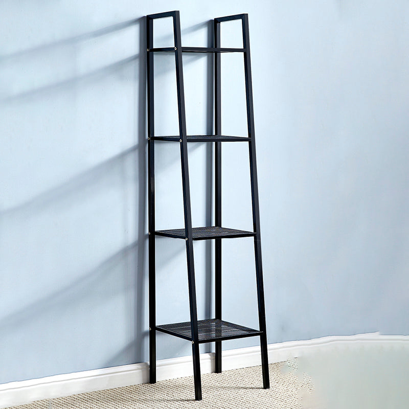 3/4-Shelf Contemporary Vertical Ladder Bookshelf steel Open Bookshelf for Home 14"L x 14"W x 58"H Black Clearhalo 'Bookcases' 'furn' 'furn_bookcases' 'Furniture' 'furniture_bookcases' 'kitchen' 'kitchen_bookcases' 'Living Room Furniture' 'Office Furniture' 4789043