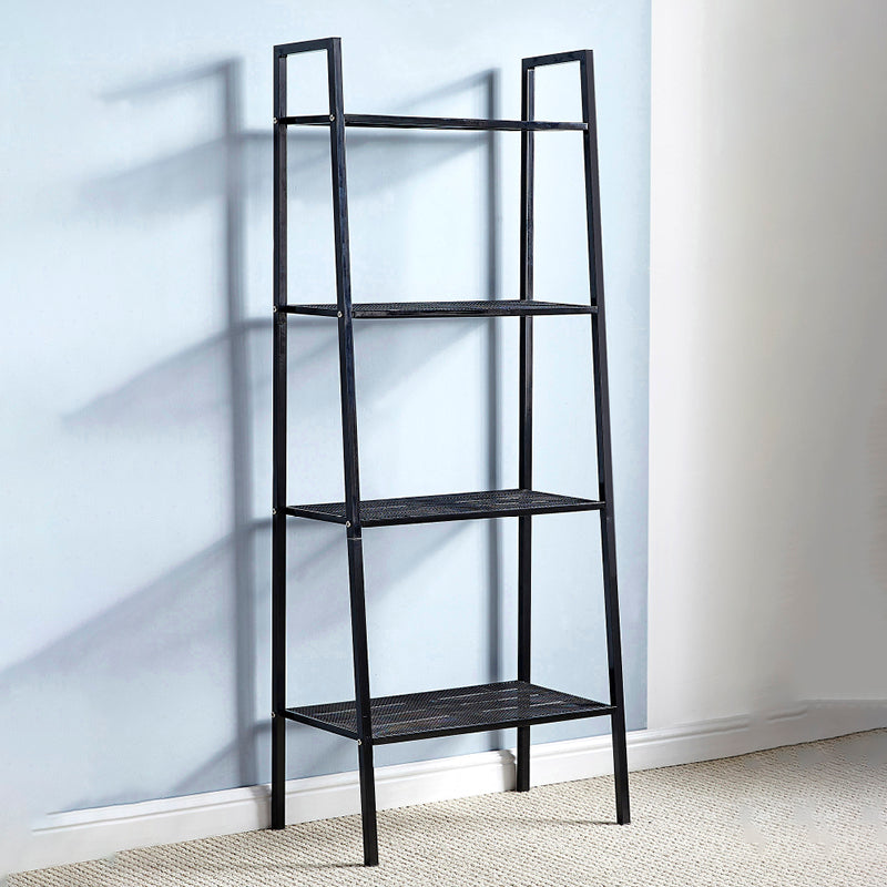 3/4-Shelf Contemporary Vertical Ladder Bookshelf steel Open Bookshelf for Home 23.6"L x 13.8"W x 58.3"H Black Clearhalo 'Bookcases' 'furn' 'furn_bookcases' 'Furniture' 'furniture_bookcases' 'kitchen' 'kitchen_bookcases' 'Living Room Furniture' 'Office Furniture' 4789045