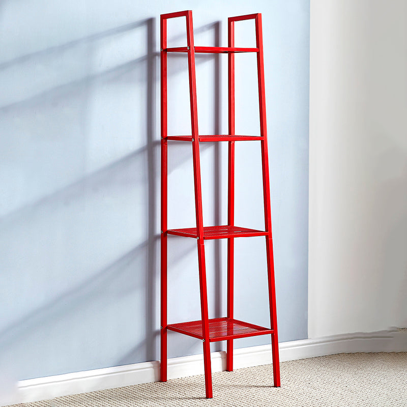 3/4-Shelf Contemporary Vertical Ladder Bookshelf steel Open Bookshelf for Home 14"L x 14"W x 58"H Red Clearhalo 'Bookcases' 'furn' 'furn_bookcases' 'Furniture' 'furniture_bookcases' 'kitchen' 'kitchen_bookcases' 'Living Room Furniture' 'Office Furniture' 4789047