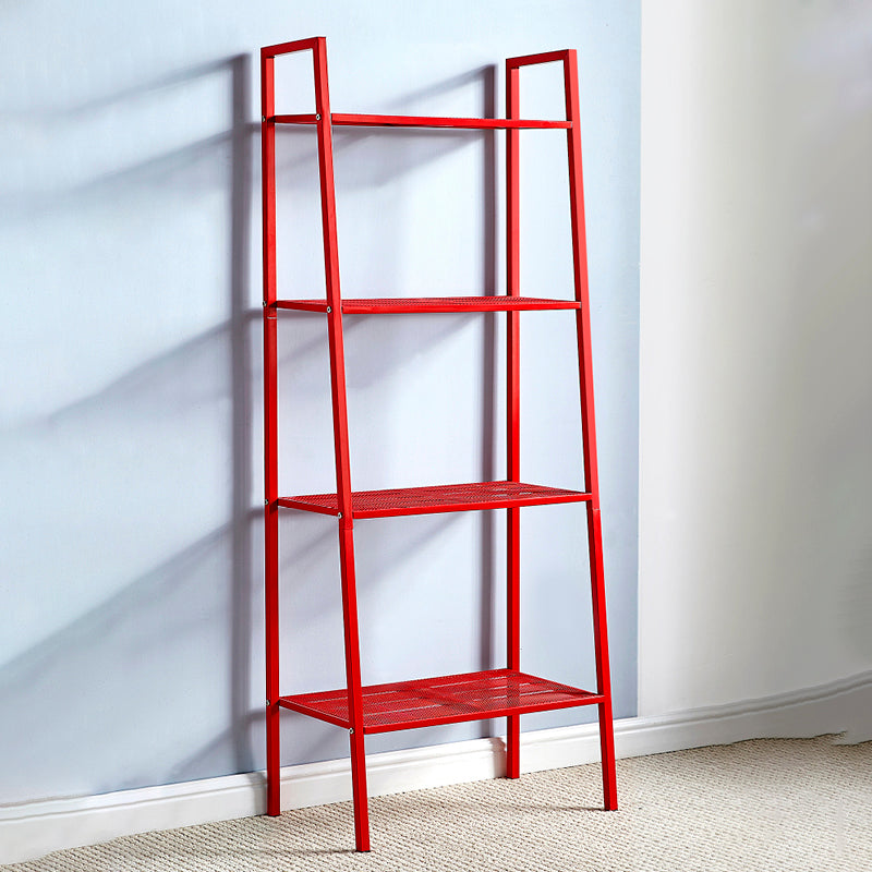 3/4-Shelf Contemporary Vertical Ladder Bookshelf steel Open Bookshelf for Home 23.6"L x 13.8"W x 58.3"H Red Clearhalo 'Bookcases' 'furn' 'furn_bookcases' 'Furniture' 'furniture_bookcases' 'kitchen' 'kitchen_bookcases' 'Living Room Furniture' 'Office Furniture' 4789049