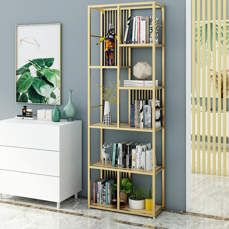 Manufactured Wood Shelf Etagere Bookshelf Modern Iron Frame Bookshelf for Office 23.6"L x 11.8"W x 78.7"H Gold Clearhalo 'Bookcases' 'furn' 'furn_bookcases' 'Furniture' 'furniture_bookcases' 'kitchen' 'kitchen_bookcases' 'Living Room Furniture' 'Office Furniture' 4789097