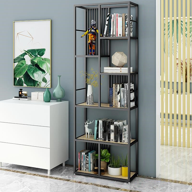 Manufactured Wood Shelf Etagere Bookshelf Modern Iron Frame Bookshelf for Office 23.6"L x 11.8"W x 78.7"H Black Clearhalo 'Bookcases' 'furn' 'furn_bookcases' 'Furniture' 'furniture_bookcases' 'kitchen' 'kitchen_bookcases' 'Living Room Furniture' 'Office Furniture' 4789103
