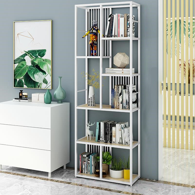 Manufactured Wood Shelf Etagere Bookshelf Modern Iron Frame Bookshelf for Office 23.6"L x 11.8"W x 78.7"H White Clearhalo 'Bookcases' 'furn' 'furn_bookcases' 'Furniture' 'furniture_bookcases' 'kitchen' 'kitchen_bookcases' 'Living Room Furniture' 'Office Furniture' 4789108