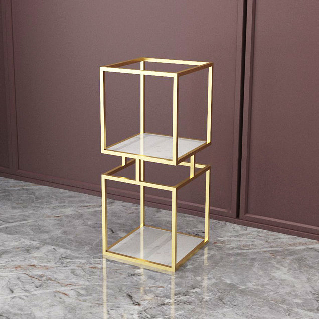 Modern Vertical Etagere Bookshelf Manufactured Wood Shelf Iron Frame Bookshelf 12"L x 12"W x 31.5"H Gold Clearhalo 'Bookcases' 'furn' 'furn_bookcases' 'Furniture' 'furniture_bookcases' 'kitchen' 'kitchen_bookcases' 'Living Room Furniture' 'Office Furniture' 4789120