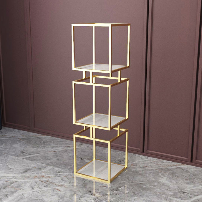 Modern Vertical Etagere Bookshelf Manufactured Wood Shelf Iron Frame Bookshelf 12"L x 12"W x 47"H Gold Clearhalo 'Bookcases' 'furn' 'furn_bookcases' 'Furniture' 'furniture_bookcases' 'kitchen' 'kitchen_bookcases' 'Living Room Furniture' 'Office Furniture' 4789122