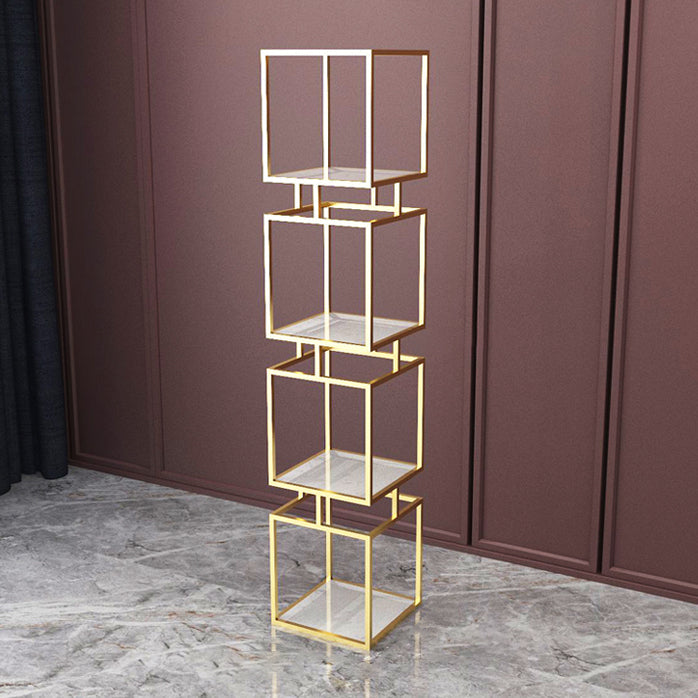 Modern Vertical Etagere Bookshelf Manufactured Wood Shelf Iron Frame Bookshelf 11.8"L x 11.8"W x 63"H Gold Clearhalo 'Bookcases' 'furn' 'furn_bookcases' 'Furniture' 'furniture_bookcases' 'kitchen' 'kitchen_bookcases' 'Living Room Furniture' 'Office Furniture' 4789124