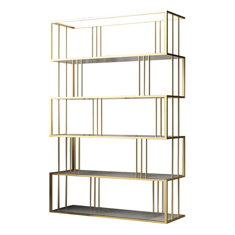Modern Vertical Etagere Bookshelf Manufactured Wood Shelf Iron Frame Bookshelf 59.1"L x 11.8"W x 70.9"H Gold Clearhalo 'Bookcases' 'furn' 'furn_bookcases' 'Furniture' 'furniture_bookcases' 'kitchen' 'kitchen_bookcases' 'Living Room Furniture' 'Office Furniture' 4789127