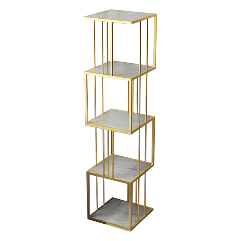Modern Vertical Etagere Bookshelf Manufactured Wood Shelf Iron Frame Bookshelf 13.8"L x 13.8"W x 59.1"H Gold Clearhalo 'Bookcases' 'furn' 'furn_bookcases' 'Furniture' 'furniture_bookcases' 'kitchen' 'kitchen_bookcases' 'Living Room Furniture' 'Office Furniture' 4789130