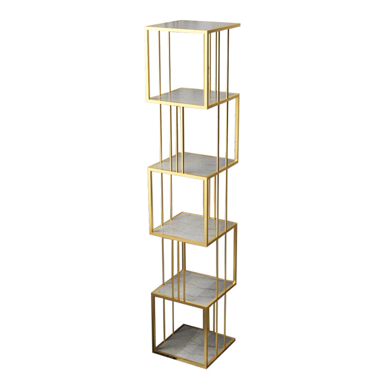 Modern Vertical Etagere Bookshelf Manufactured Wood Shelf Iron Frame Bookshelf 13.8"L x 13.8"W x 70.9"H Gold Clearhalo 'Bookcases' 'furn' 'furn_bookcases' 'Furniture' 'furniture_bookcases' 'kitchen' 'kitchen_bookcases' 'Living Room Furniture' 'Office Furniture' 4789131