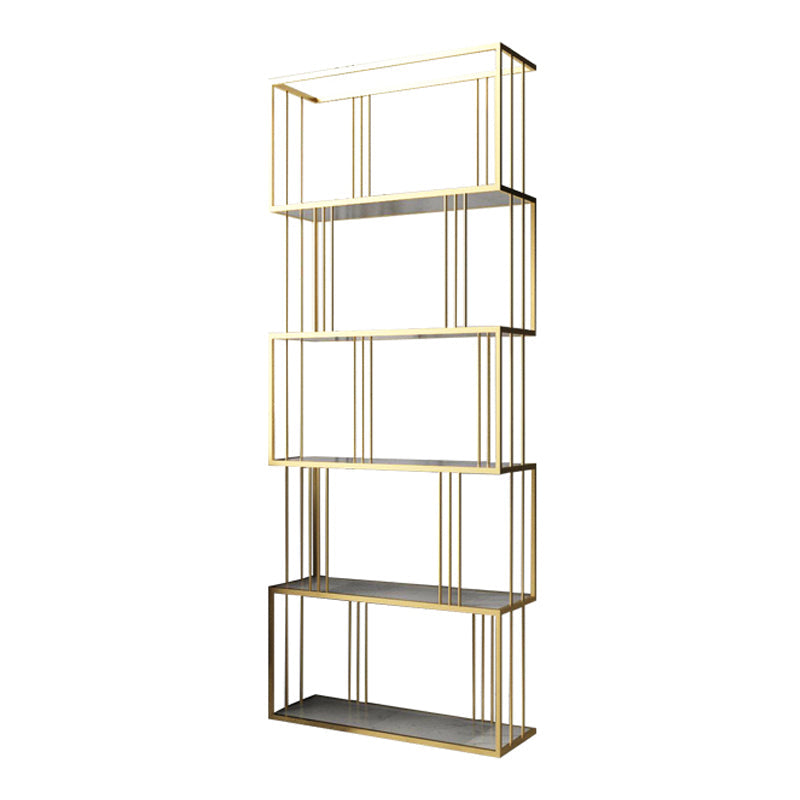 Modern Vertical Etagere Bookshelf Manufactured Wood Shelf Iron Frame Bookshelf 23.6"L x 11.8"W x 70.9"H Gold Clearhalo 'Bookcases' 'furn' 'furn_bookcases' 'Furniture' 'furniture_bookcases' 'kitchen' 'kitchen_bookcases' 'Living Room Furniture' 'Office Furniture' 4789133
