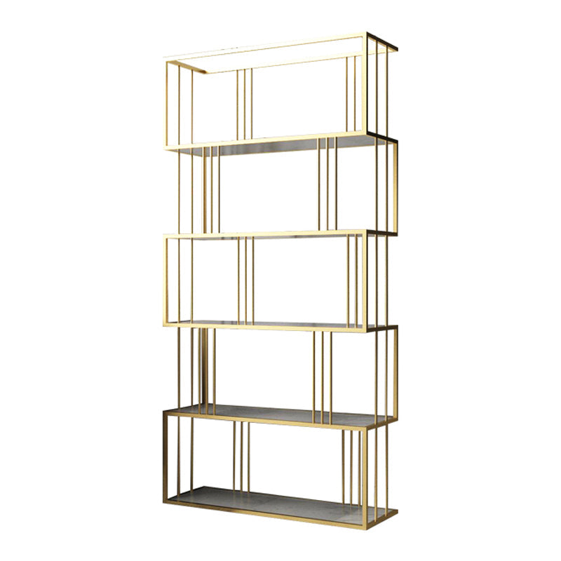 Modern Vertical Etagere Bookshelf Manufactured Wood Shelf Iron Frame Bookshelf 35.4"L x 11.8"W x 70.9"H Gold Clearhalo 'Bookcases' 'furn' 'furn_bookcases' 'Furniture' 'furniture_bookcases' 'kitchen' 'kitchen_bookcases' 'Living Room Furniture' 'Office Furniture' 4789134