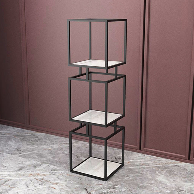 Modern Vertical Etagere Bookshelf Manufactured Wood Shelf Iron Frame Bookshelf 12"L x 12"W x 47"H Black Clearhalo 'Bookcases' 'furn' 'furn_bookcases' 'Furniture' 'furniture_bookcases' 'kitchen' 'kitchen_bookcases' 'Living Room Furniture' 'Office Furniture' 4789137