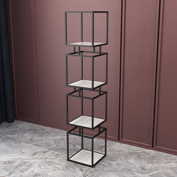 Modern Vertical Etagere Bookshelf Manufactured Wood Shelf Iron Frame Bookshelf 11.8"L x 11.8"W x 63"H Black Clearhalo 'Bookcases' 'furn' 'furn_bookcases' 'Furniture' 'furniture_bookcases' 'kitchen' 'kitchen_bookcases' 'Living Room Furniture' 'Office Furniture' 4789138