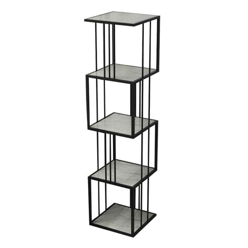 Modern Vertical Etagere Bookshelf Manufactured Wood Shelf Iron Frame Bookshelf 13.8"L x 13.8"W x 59.1"H Black Clearhalo 'Bookcases' 'furn' 'furn_bookcases' 'Furniture' 'furniture_bookcases' 'kitchen' 'kitchen_bookcases' 'Living Room Furniture' 'Office Furniture' 4789141