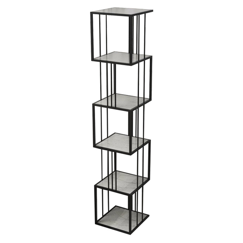 Modern Vertical Etagere Bookshelf Manufactured Wood Shelf Iron Frame Bookshelf 13.8"L x 13.8"W x 70.9"H Black Clearhalo 'Bookcases' 'furn' 'furn_bookcases' 'Furniture' 'furniture_bookcases' 'kitchen' 'kitchen_bookcases' 'Living Room Furniture' 'Office Furniture' 4789142
