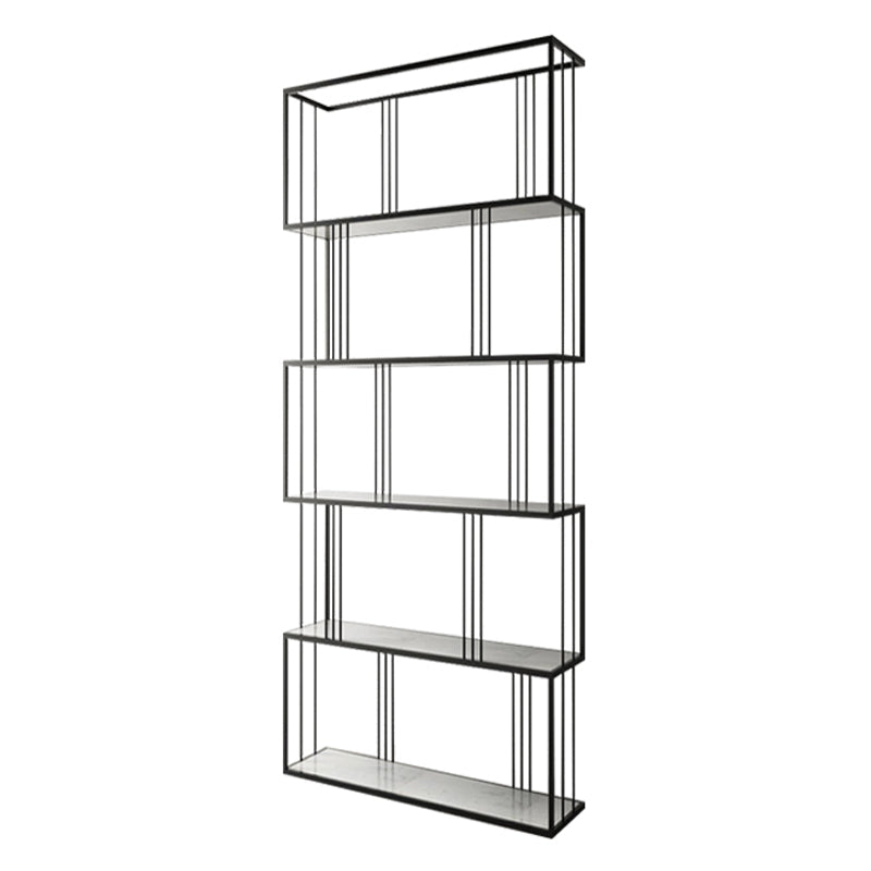 Modern Vertical Etagere Bookshelf Manufactured Wood Shelf Iron Frame Bookshelf 23.6"L x 11.8"W x 70.9"H Black Clearhalo 'Bookcases' 'furn' 'furn_bookcases' 'Furniture' 'furniture_bookcases' 'kitchen' 'kitchen_bookcases' 'Living Room Furniture' 'Office Furniture' 4789143