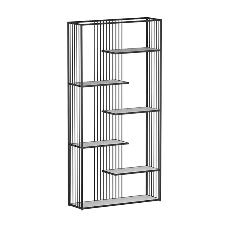 Open Vertical Etagere Bookshelf White Manufactured Wood Shelf Iron Frame Bookshelf Black Clearhalo 'Bookcases' 'furn' 'furn_bookcases' 'Furniture' 'furniture_bookcases' 'kitchen' 'kitchen_bookcases' 'Living Room Furniture' 'Office Furniture' 4789159