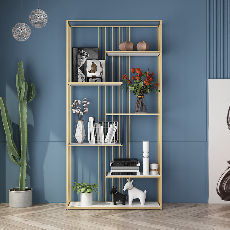 Open Vertical Etagere Bookshelf White Manufactured Wood Shelf Iron Frame Bookshelf Clearhalo 'Bookcases' 'furn' 'furn_bookcases' 'Furniture' 'furniture_bookcases' 'kitchen' 'kitchen_bookcases' 'Living Room Furniture' 'Office Furniture' 4789160