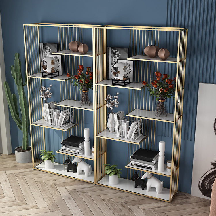 Open Vertical Etagere Bookshelf White Manufactured Wood Shelf Iron Frame Bookshelf Clearhalo 'Bookcases' 'furn' 'furn_bookcases' 'Furniture' 'furniture_bookcases' 'kitchen' 'kitchen_bookcases' 'Living Room Furniture' 'Office Furniture' 4789161