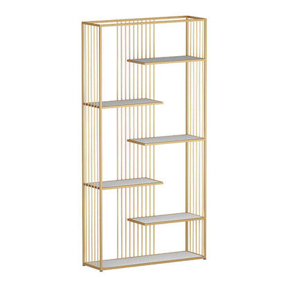 Open Vertical Etagere Bookshelf White Manufactured Wood Shelf Iron Frame Bookshelf Gold Clearhalo 'Bookcases' 'furn' 'furn_bookcases' 'Furniture' 'furniture_bookcases' 'kitchen' 'kitchen_bookcases' 'Living Room Furniture' 'Office Furniture' 4789163