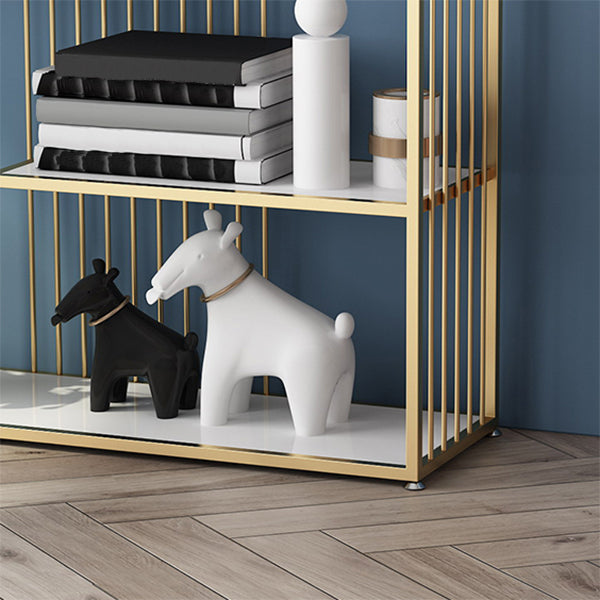 Open Vertical Etagere Bookshelf White Manufactured Wood Shelf Iron Frame Bookshelf Clearhalo 'Bookcases' 'furn' 'furn_bookcases' 'Furniture' 'furniture_bookcases' 'kitchen' 'kitchen_bookcases' 'Living Room Furniture' 'Office Furniture' 4789165