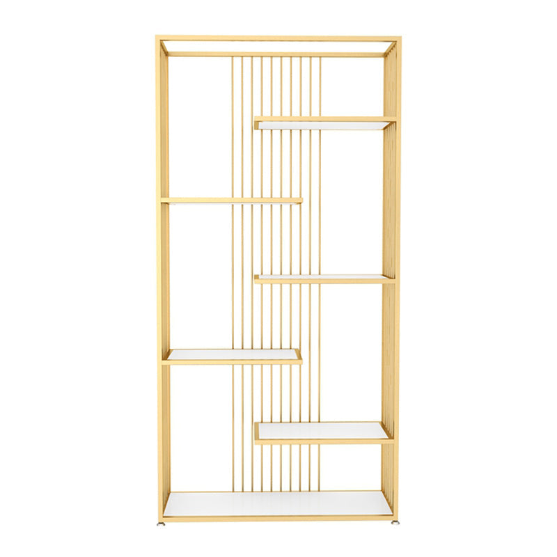 5-Shelf Modern Vertical Etagere Bookshelf Iron Frame Manufactured Wood Shelf Bookshelf Gold Clearhalo 'Bookcases' 'furn' 'furn_bookcases' 'Furniture' 'furniture_bookcases' 'kitchen' 'kitchen_bookcases' 'Living Room Furniture' 'Office Furniture' 4789174