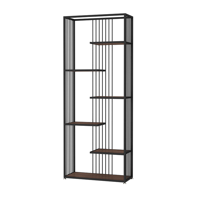 5-Shelf Modern Vertical Etagere Bookshelf Iron Frame Manufactured Wood Shelf Bookshelf Black Clearhalo 'Bookcases' 'furn' 'furn_bookcases' 'Furniture' 'furniture_bookcases' 'kitchen' 'kitchen_bookcases' 'Living Room Furniture' 'Office Furniture' 4789178