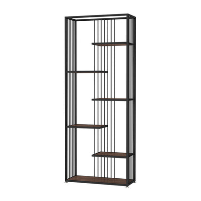 5-Shelf Modern Vertical Etagere Bookshelf Iron Frame Manufactured Wood Shelf Bookshelf Black Clearhalo 'Bookcases' 'furn' 'furn_bookcases' 'Furniture' 'furniture_bookcases' 'kitchen' 'kitchen_bookcases' 'Living Room Furniture' 'Office Furniture' 4789178