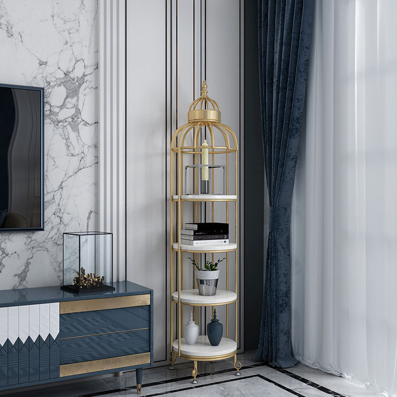 Glam Vertical Standard Bookshelf Iron Frame Manufactured Wood Shelf Bookshelf Clearhalo 'Bookcases' 'furn' 'furn_bookcases' 'Furniture' 'furniture_bookcases' 'kitchen' 'kitchen_bookcases' 'Living Room Furniture' 'Office Furniture' 4789205