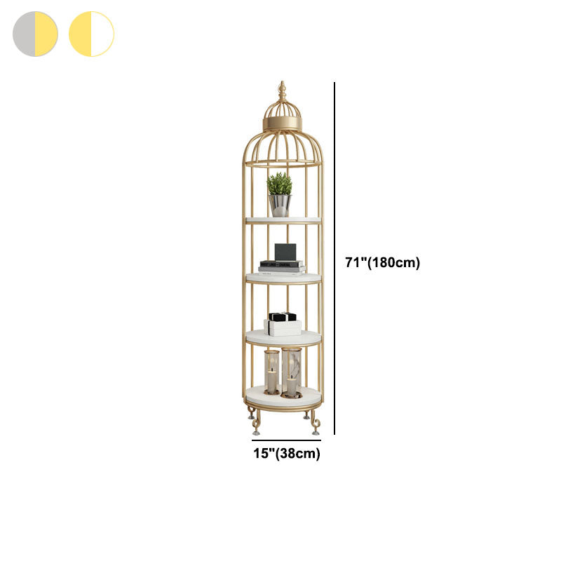 Glam Vertical Standard Bookshelf Iron Frame Manufactured Wood Shelf Bookshelf Clearhalo 'Bookcases' 'furn' 'furn_bookcases' 'Furniture' 'furniture_bookcases' 'kitchen' 'kitchen_bookcases' 'Living Room Furniture' 'Office Furniture' 4789220