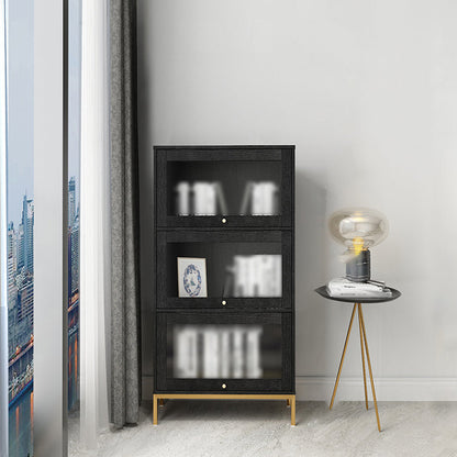 11.81"W Bookcase Glam Style Shelf Bookcase for Home and Office with Door 21.5"L x 11.8"W x 50.2"H Black Clearhalo 'Bookcases' 'furn' 'furn_bookcases' 'Furniture' 'furniture_bookcases' 'kitchen' 'kitchen_bookcases' 'Living Room Furniture' 'Office Furniture' 4789259