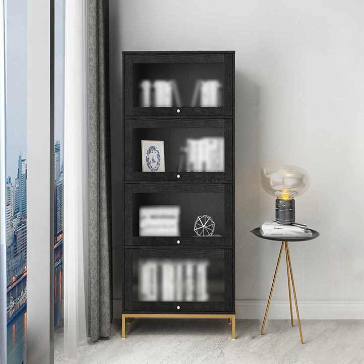 11.81"W Bookcase Glam Style Shelf Bookcase for Home and Office with Door 21.5"L x 11.8"W x 64.8"H Black Clearhalo 'Bookcases' 'furn' 'furn_bookcases' 'Furniture' 'furniture_bookcases' 'kitchen' 'kitchen_bookcases' 'Living Room Furniture' 'Office Furniture' 4789262