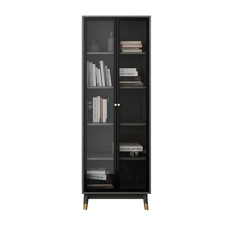 Vertical Glam Standard Bookcase Manufactured Wood Bookcase with Glass Door Black 23.6"L x 13.8"W x 78.7"H Cabinets Clearhalo 'Bookcases' 'Furniture' 'furniture_bookcases' 'kitchen' 'kitchen_bookcases' 'Living Room Furniture' 'Office Furniture' 4789315