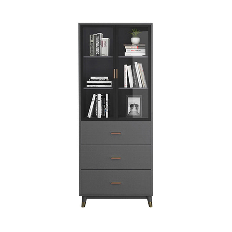 Vertical Glam Standard Bookcase Manufactured Wood Bookcase with Glass Door Black-Gray Drawers Clearhalo 'Bookcases' 'Furniture' 'furniture_bookcases' 'kitchen' 'kitchen_bookcases' 'Living Room Furniture' 'Office Furniture' 4789319