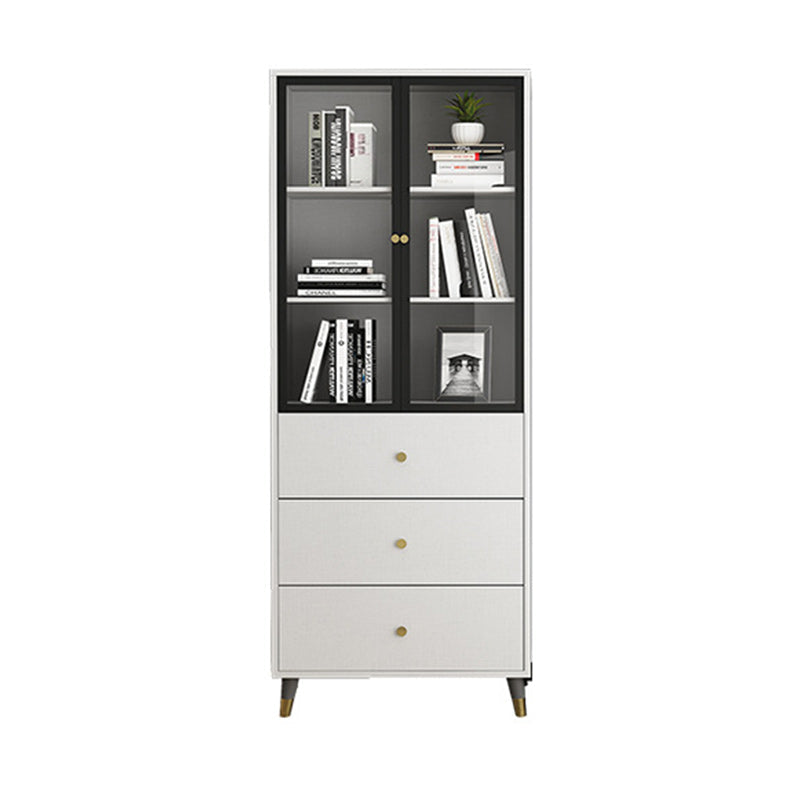 Vertical Glam Standard Bookcase Manufactured Wood Bookcase with Glass Door White-Black 23.6"L x 13.8"W x 78.7"H Drawers Clearhalo 'Bookcases' 'Furniture' 'furniture_bookcases' 'kitchen' 'kitchen_bookcases' 'Living Room Furniture' 'Office Furniture' 4789322