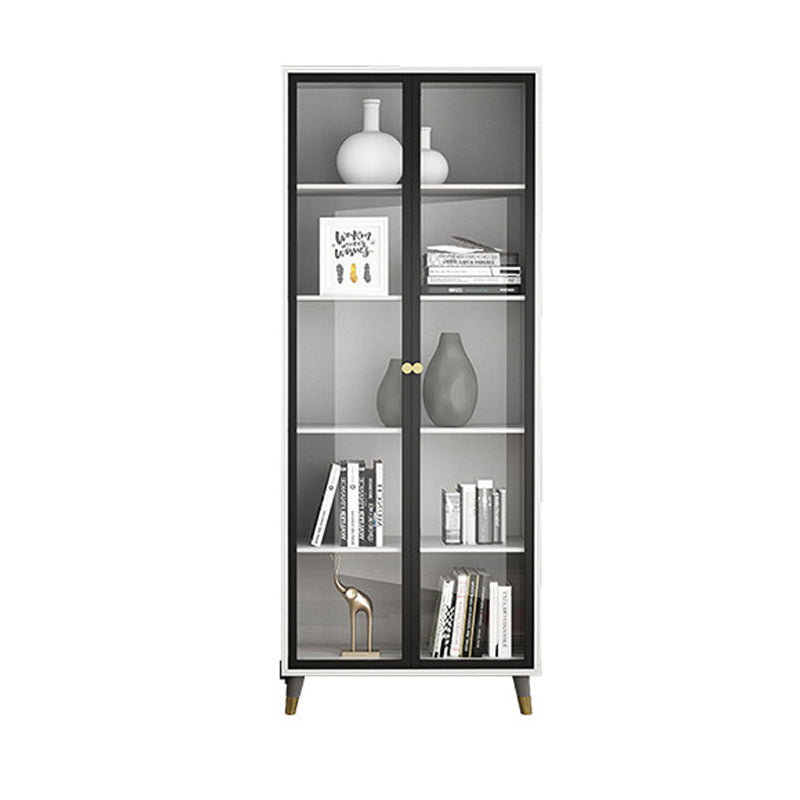 Vertical Glam Standard Bookcase Manufactured Wood Bookcase with Glass Door White-Black 31.5"L x 13.8"W x 78.7"H Cabinets Clearhalo 'Bookcases' 'Furniture' 'furniture_bookcases' 'kitchen' 'kitchen_bookcases' 'Living Room Furniture' 'Office Furniture' 4789324