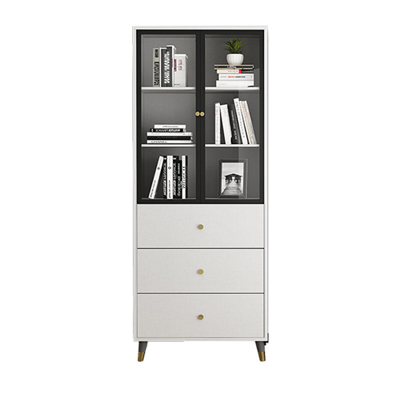 Vertical Glam Standard Bookcase Manufactured Wood Bookcase with Glass Door White-Black 31.5"L x 13.8"W x 78.7"H Drawers Clearhalo 'Bookcases' 'Furniture' 'furniture_bookcases' 'kitchen' 'kitchen_bookcases' 'Living Room Furniture' 'Office Furniture' 4789326