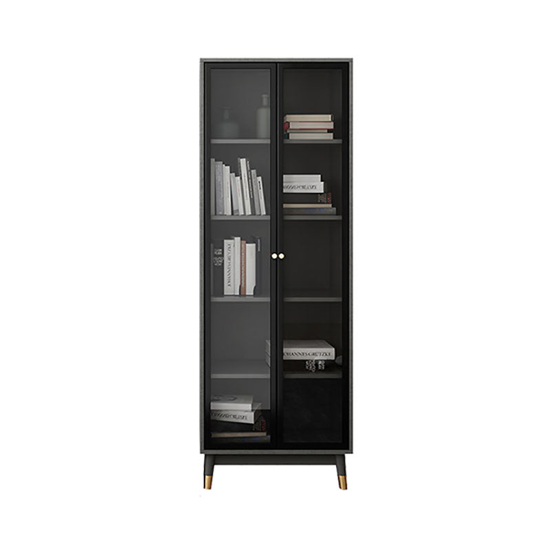 Glam Standard Bookcase Metal Frame Manufactured Wood Shelf Bookshelf with Glass Door Black Cabinets Clearhalo 'Bookcases' 'furn' 'furn_bookcases' 'Furniture' 'furniture_bookcases' 'kitchen' 'kitchen_bookcases' 'Living Room Furniture' 'Office Furniture' 4789344