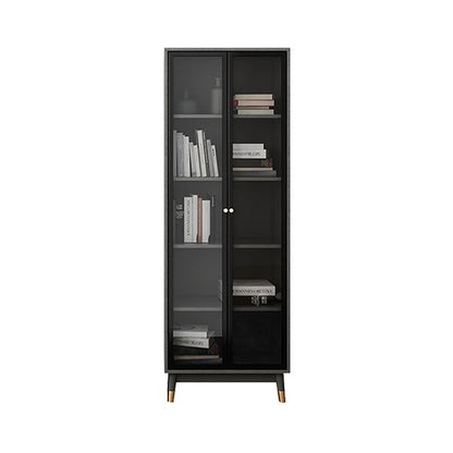 Glam Standard Bookcase Metal Frame Manufactured Wood Shelf Bookshelf with Glass Door Black Cabinets Clearhalo 'Bookcases' 'furn' 'furn_bookcases' 'Furniture' 'furniture_bookcases' 'kitchen' 'kitchen_bookcases' 'Living Room Furniture' 'Office Furniture' 4789344