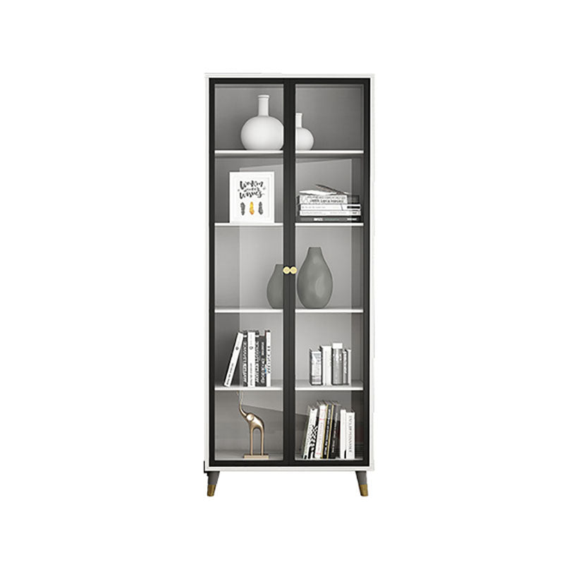 Glam Standard Bookcase Metal Frame Manufactured Wood Shelf Bookshelf with Glass Door White Cabinets Clearhalo 'Bookcases' 'furn' 'furn_bookcases' 'Furniture' 'furniture_bookcases' 'kitchen' 'kitchen_bookcases' 'Living Room Furniture' 'Office Furniture' 4789351