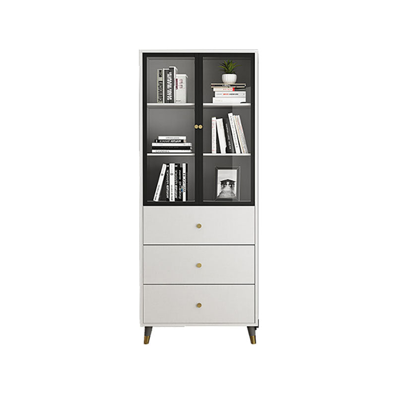 Glam Standard Bookcase Metal Frame Manufactured Wood Shelf Bookshelf with Glass Door White Drawers Clearhalo 'Bookcases' 'furn' 'furn_bookcases' 'Furniture' 'furniture_bookcases' 'kitchen' 'kitchen_bookcases' 'Living Room Furniture' 'Office Furniture' 4789352