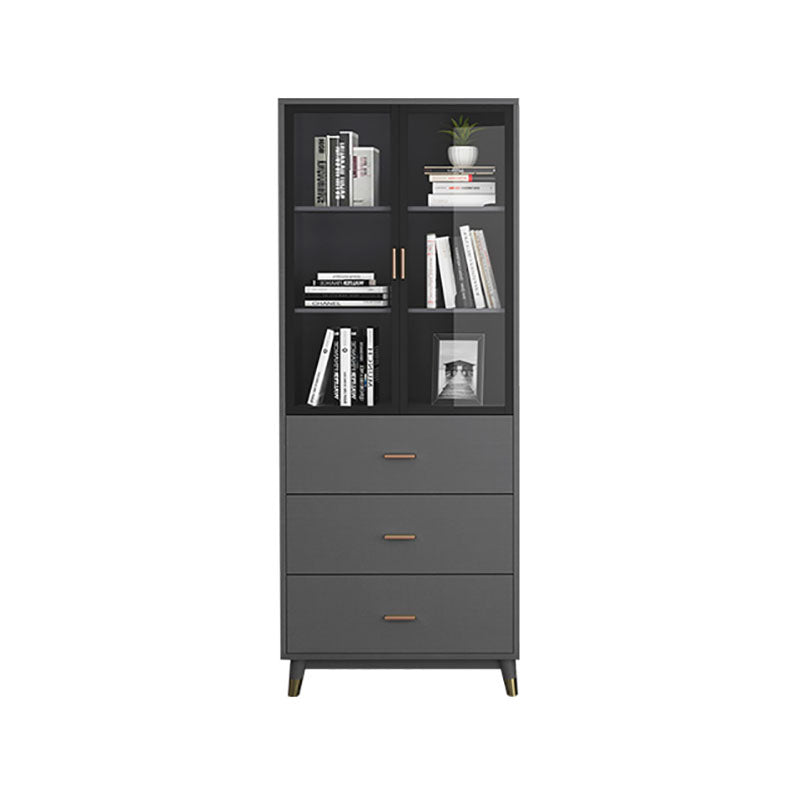 Glam Standard Bookcase Metal Frame Manufactured Wood Shelf Bookshelf with Glass Door Black Drawers Clearhalo 'Bookcases' 'furn' 'furn_bookcases' 'Furniture' 'furniture_bookcases' 'kitchen' 'kitchen_bookcases' 'Living Room Furniture' 'Office Furniture' 4789353