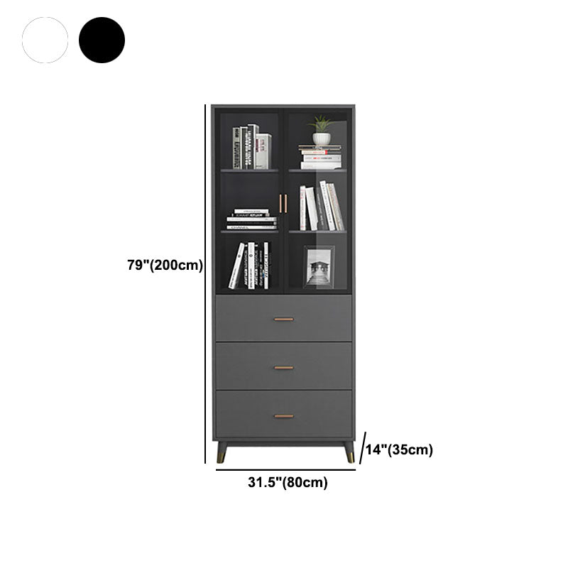 Glam Standard Bookcase Metal Frame Manufactured Wood Shelf Bookshelf with Glass Door Clearhalo 'Bookcases' 'furn' 'furn_bookcases' 'Furniture' 'furniture_bookcases' 'kitchen' 'kitchen_bookcases' 'Living Room Furniture' 'Office Furniture' 4789355