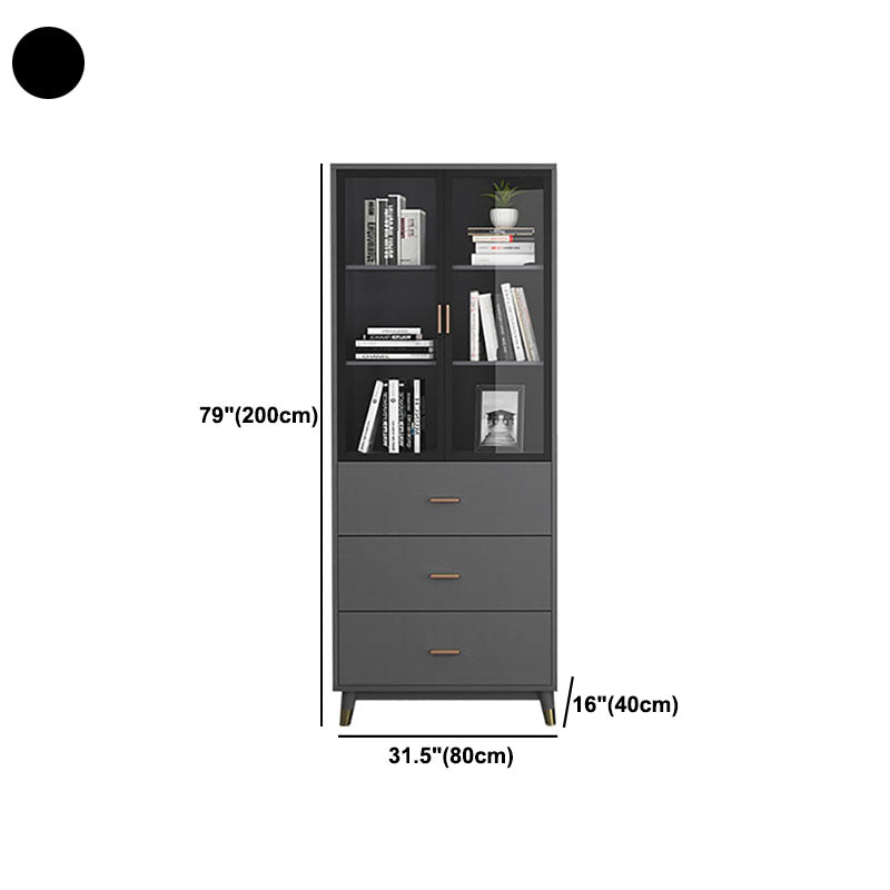 Glam Standard Bookcase Metal Frame Manufactured Wood Shelf Bookshelf with Glass Door Clearhalo 'Bookcases' 'furn' 'furn_bookcases' 'Furniture' 'furniture_bookcases' 'kitchen' 'kitchen_bookcases' 'Living Room Furniture' 'Office Furniture' 4789357
